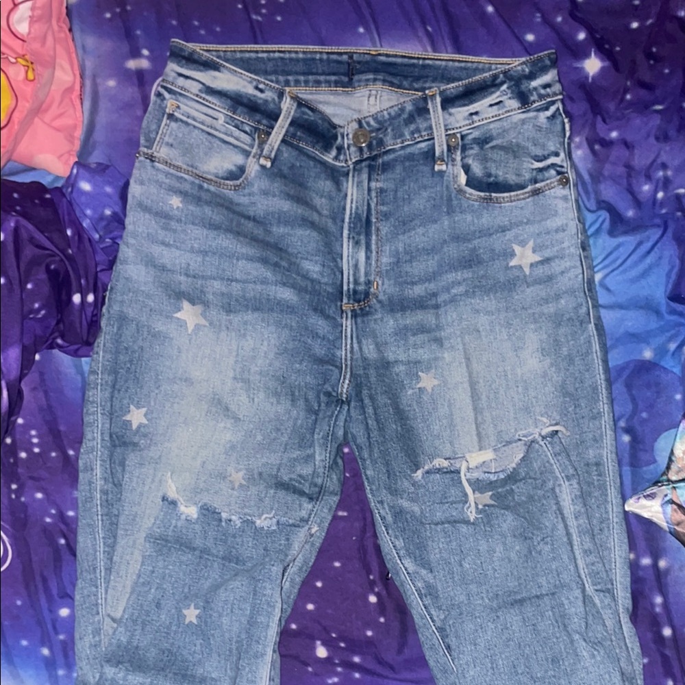 Abercrombie and fitch Distressed Blue Jeans with Star Accents